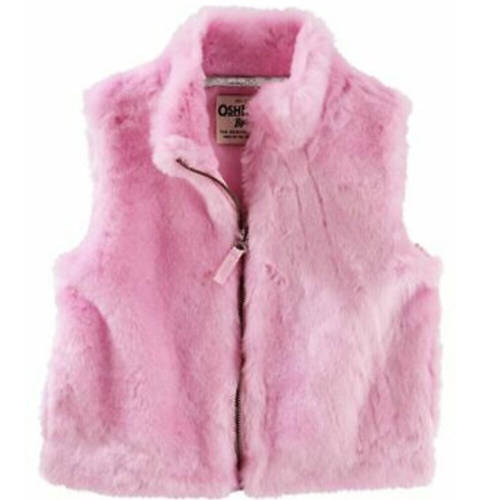 NWT Oshkosh B'gosh Girl's Faux Fur Vest High Neck Zip Up PINK/PURPLE Siz…